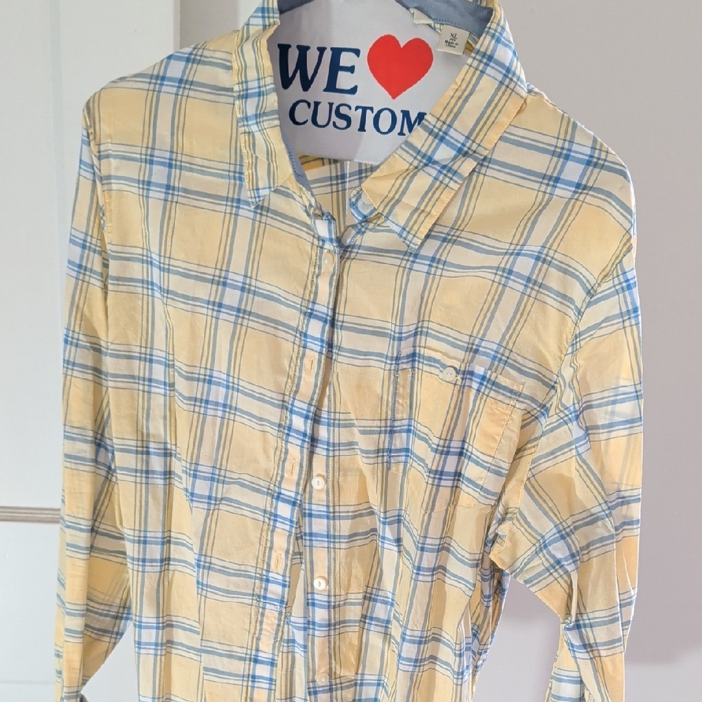 L.L. Bean Yellow and Blue Plaid Women's Button Down Shirt